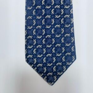 Charvet Place Vendôme Silk  Tie Blue Embroidered Peacocks France